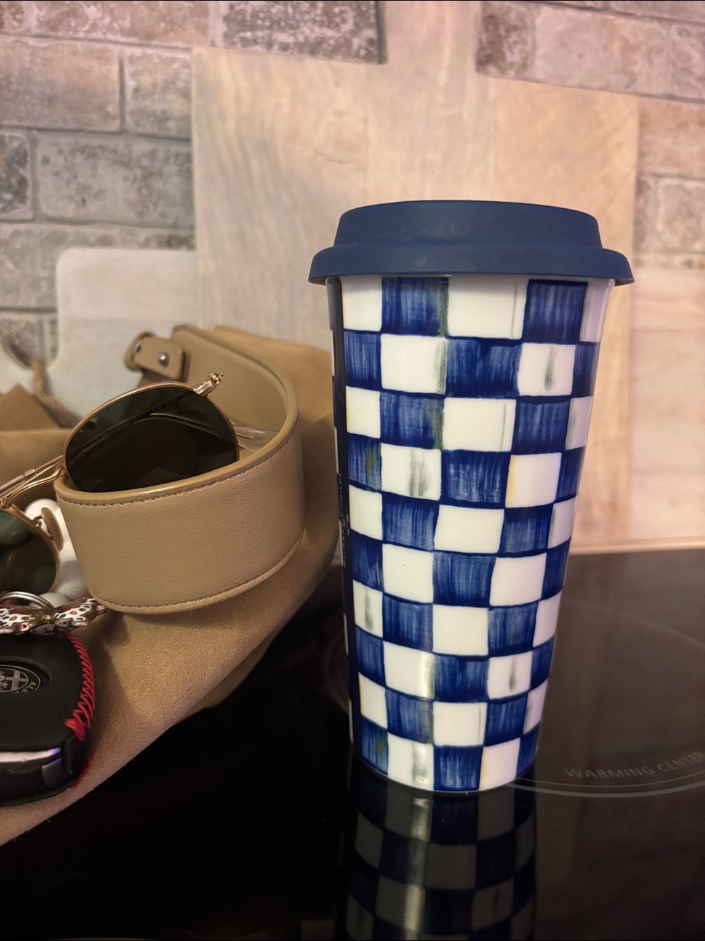 Mackenzie-Childs royal Check Ceramic Travel Mug with Silicone Lid